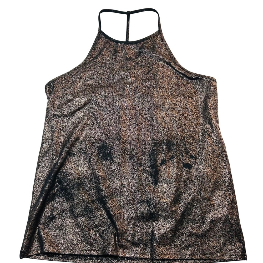 Fabletics Womens Rose Gold Metallic Foil Halter T-Back Tank Top large
